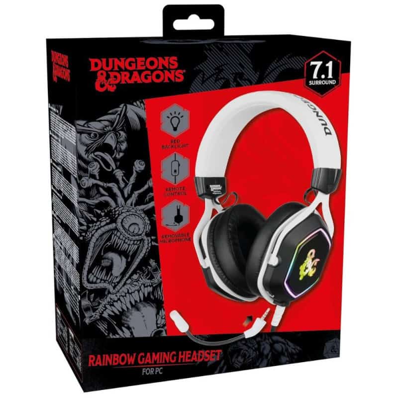 DUNGEONS & DRAGONS RAINBOW D20 7.1 BLACK AND WHITE GAMING HEADSET