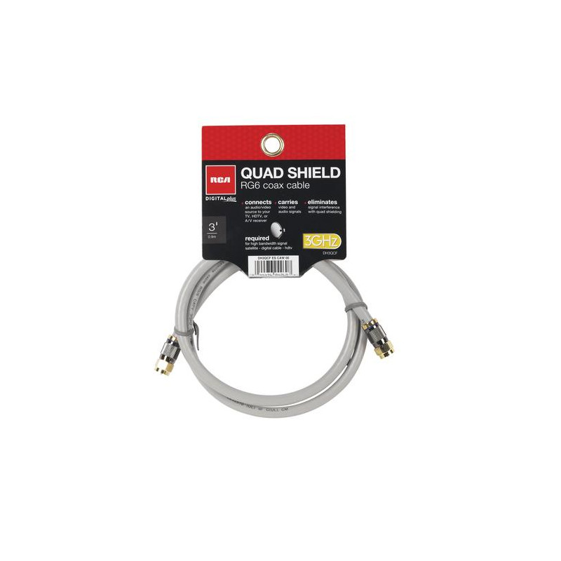 CABLE COAX RG6 QUAD SHIELD 3FT/0.9M GRIS