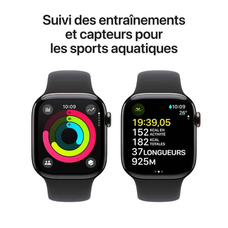 APPLE WATCH SERIES 10 GPS + CELL 46 MM TITANE ARDOISE BOUCLE NOIR M/L