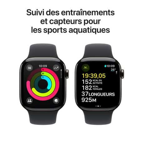 APPLE WATCH SERIES 10 GPS + CELL 46 MM TITANE ARDOISE BOUCLE NOIR M/L