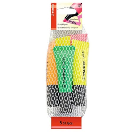 FILET DE 5 SURLIGNEURS NEON COULEURS ASSORTIES