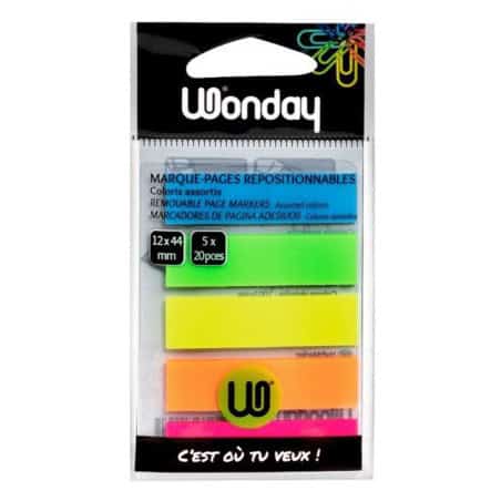 100 MARQUE-PAGES REPOSITIONNABLES 12X44 MM FLUO