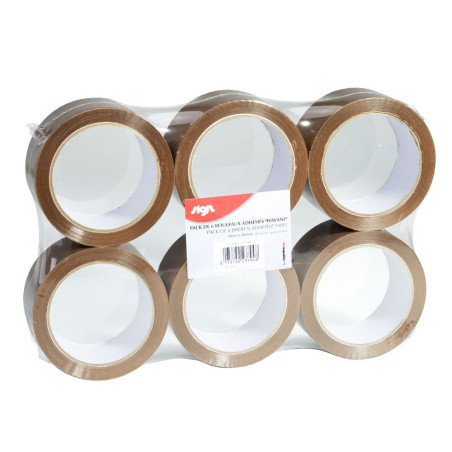 6 ROULEAUX ADHESIFS 48MMx 66M POLYPROPYLENE HAVANE