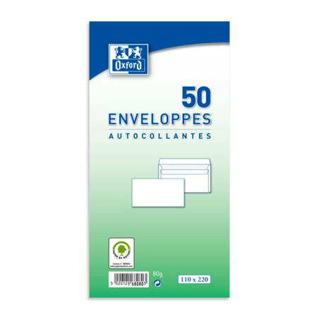 50 ENVELOPPES BLANCHES 110x220MM AUTOCOLLANTES