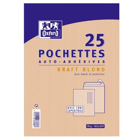 25 ENVELOPPES KRAFT A5/C5 ADHESIVES 90G 162x229MM