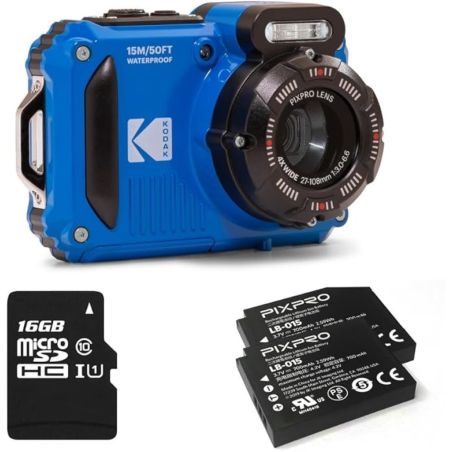 WPZ2 BLUE WATERPROOF COMPACT CAMERA + 2ND BATTERY + 16GB SD