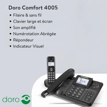 COMFORT 4005 CORDLESS/WIRED PHONE COMBO BLACK