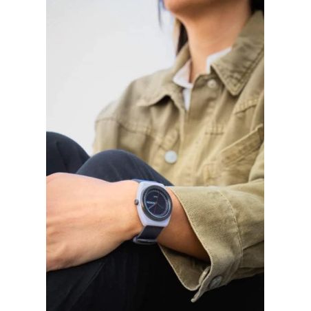 MONTRE FEMME SOLAIRE LIGHT-WAVE NYLON BLANC/BLEU