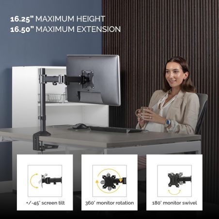 BRAS PORTE ECRAN SIMPLE 32'' REGLABLE NOIR