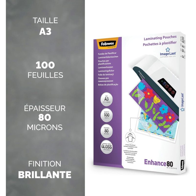 PACK DE 100 POCHETTES IMAGELAST A3 80 MICRONS BRILLANTE