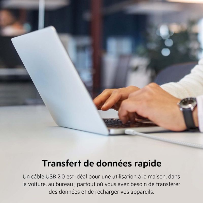 CABLE RENFORCE USB-C VERS USB-C 2M BLANC