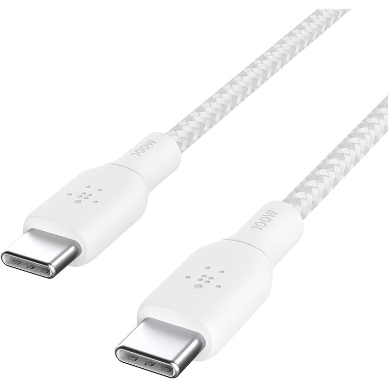 CABLE RENFORCE USB-C VERS USB-C 2M BLANC
