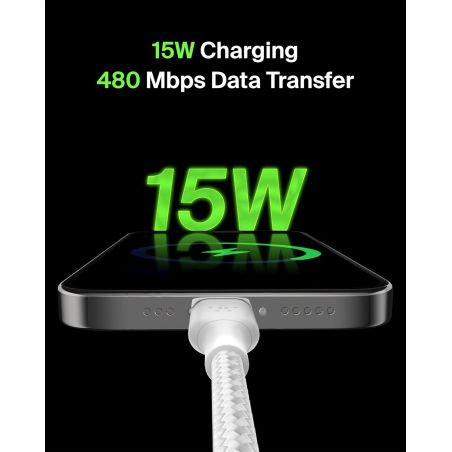 REINFORCED USB-A TO USB-C CABLE 2M WHITE