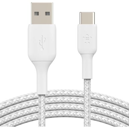 CABLE RENFORCE USB-A VERS USB-C 2M BLANC