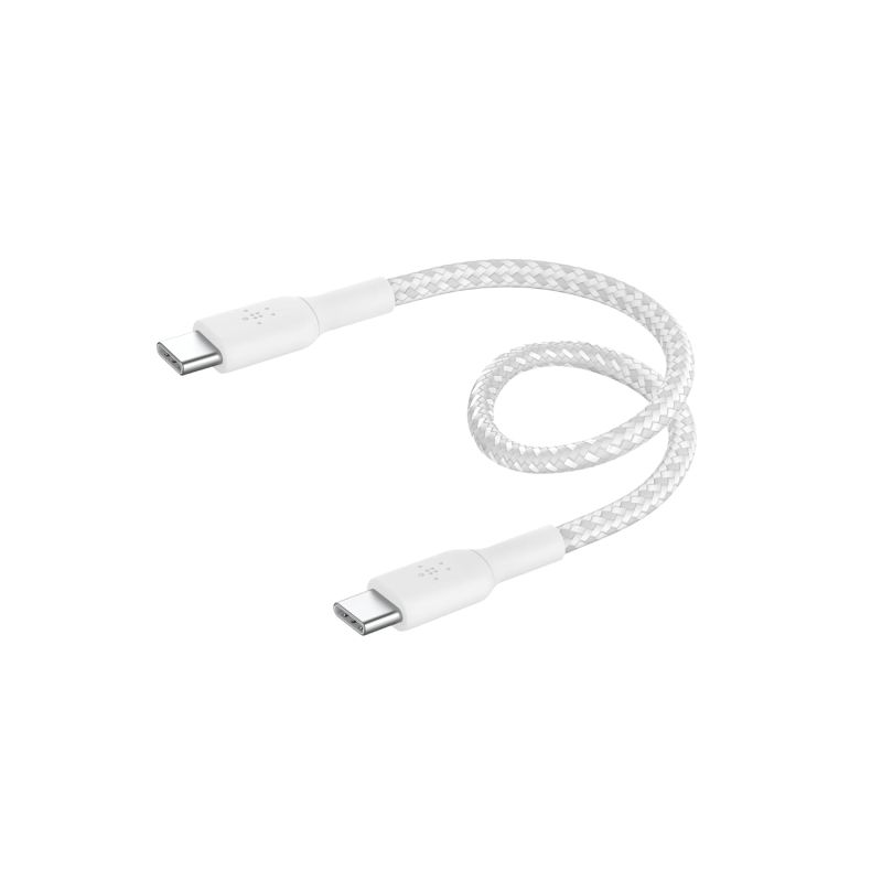 CABLE TRESSE USB-C VERS USB-C 15 CM BLANC