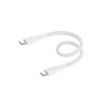 CABLE TRESSE USB-C VERS USB-C 15 CM BLANC