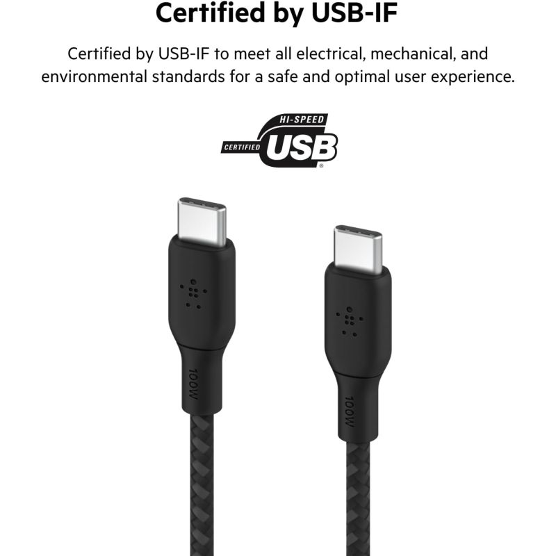 CABLE RENFORCE USB C VERS USB C 3M NOIR