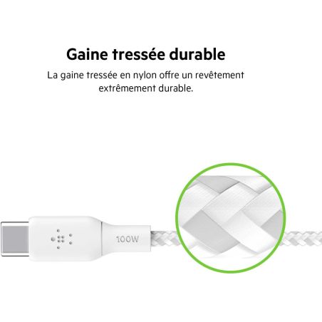 REINFORCED USB C TO USB C CABLE 3M WHITE