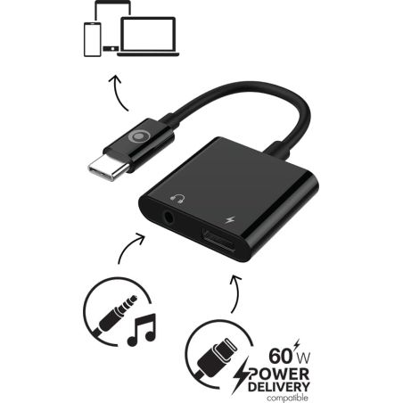 ADAPTATEUR USB-C VERS CHARGE USB-C 60W ET JACK 3.5MM NOIR