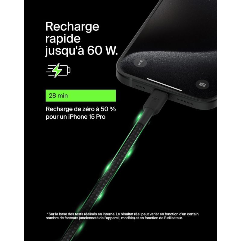 CABLE BOOST CHARGE USB-C VERS USB-C 60W 3A NOIR