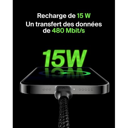 CABLE RENFORCE USB-A VERS USB-C 1M NOIR