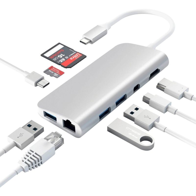 ADAPTATEUR MULTIMEDIA USB-C 8 PORTS 4K ARGENT
