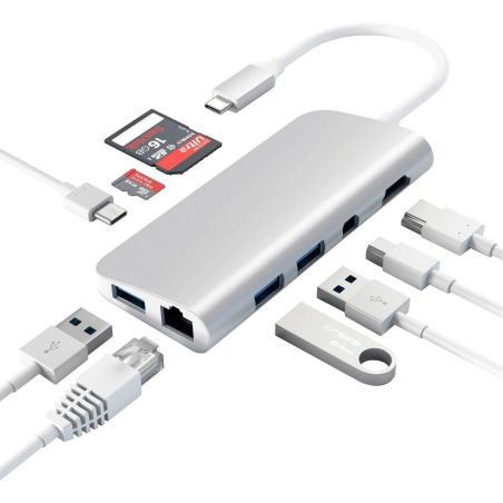 ADAPTATEUR MULTIMEDIA USB-C 8 PORTS 4K ARGENT
