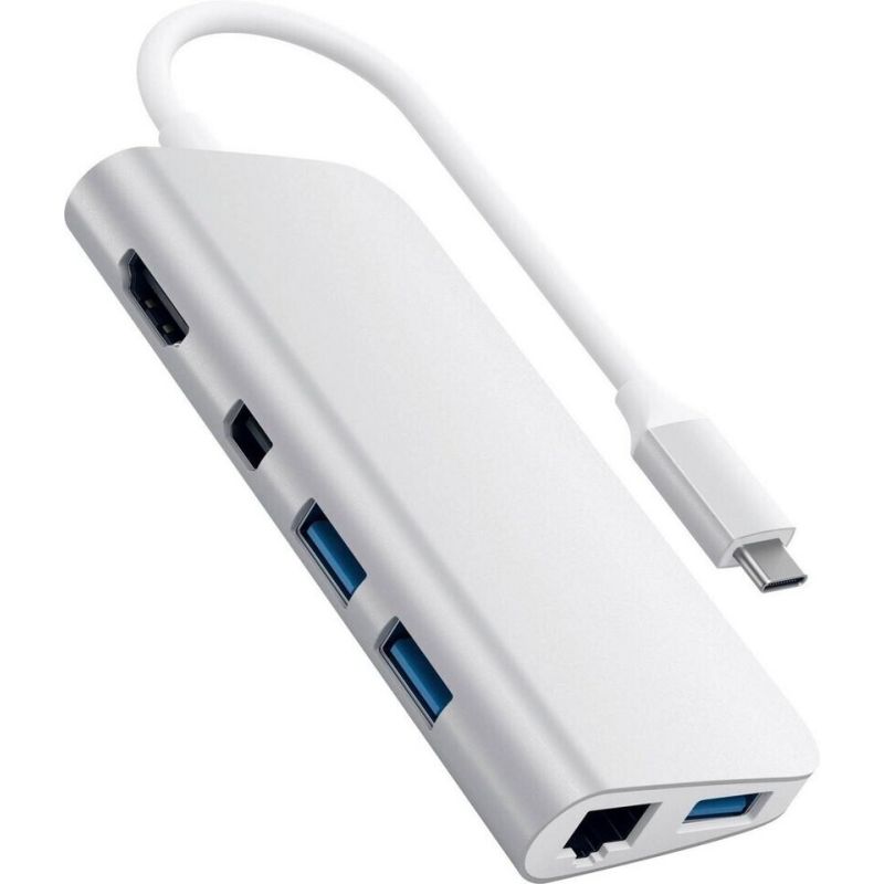 HUB USB-C MULTIMEDIA AVEC HDMI/ CARTE MICRO&SD/ USB-A&C/ PORT ETHERNET/ DISPLAY PORT - SILVER