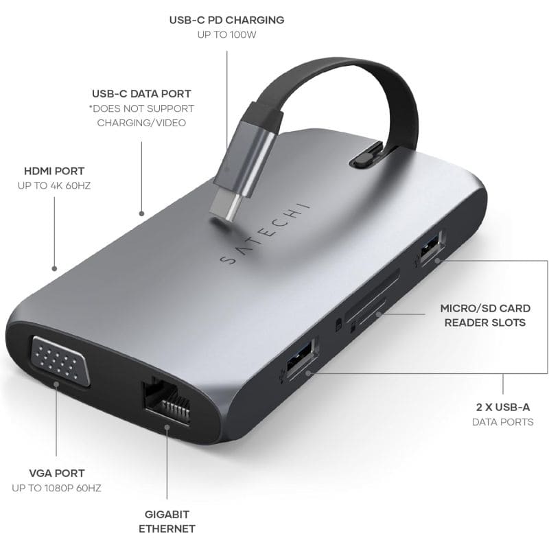 HUB MULTIPORTS USB-C ON-THE-GO GRIS