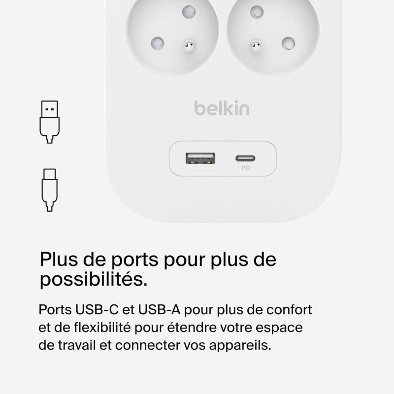 MULTIPRISES PARAFOUDRE 6 PRISES /USB-C ET USB-A