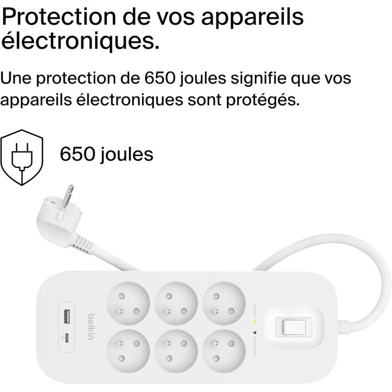 MULTIPRISES PARAFOUDRE 6 PRISES /USB-C ET USB-A