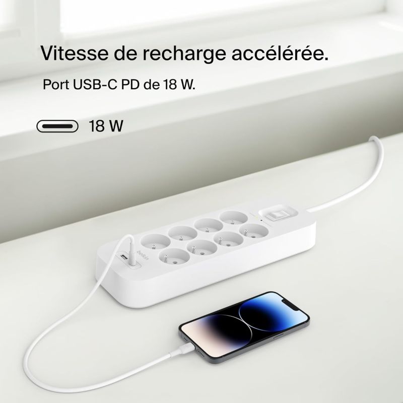 MULTIPRISES PARAFOUDRE 8 PRISES /USB-C ET USB-A