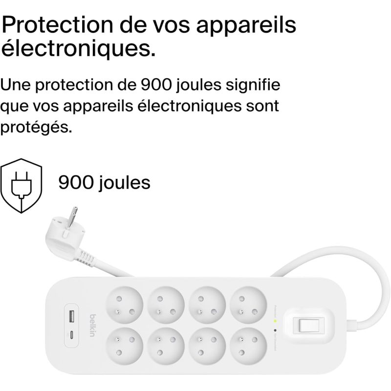 MULTIPRISES PARAFOUDRE 8 PRISES /USB-C ET USB-A