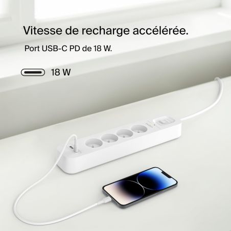 4-OUTLET SURGE PROTECTION POWER STRIP + USB C & USB A PORT