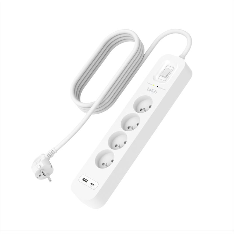 MULTIPRISE PARAFOUDRE 4 PRISES + PORT USB C & USB A