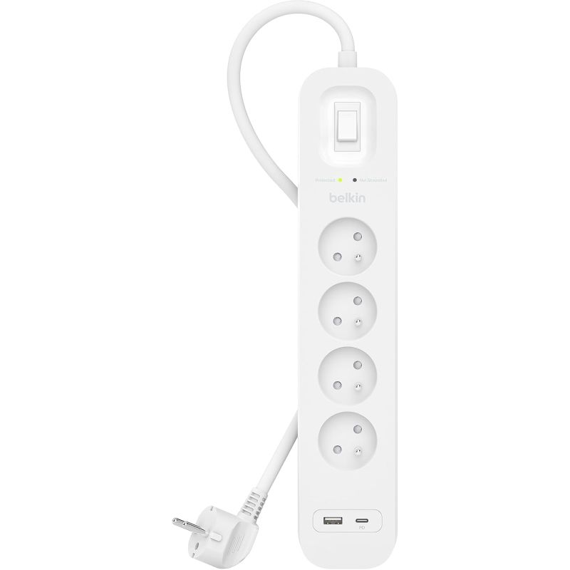 MULTIPRISE PARAFOUDRE 4 PRISES + PORT USB C & USB A