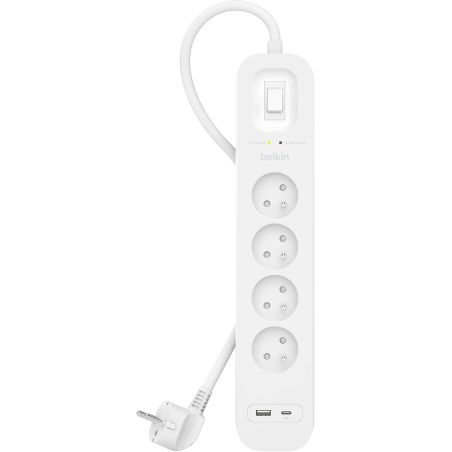 4-OUTLET SURGE PROTECTION POWER STRIP + USB C & USB A PORT