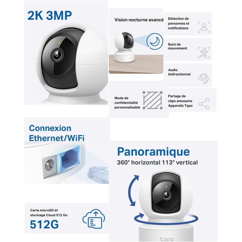 CAMERA DE SECURITE INT PANO/INCLINABLE WIFI