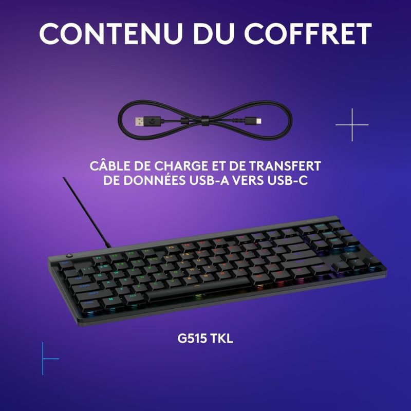 CLAVIER GAMING RETROECLAIRE FILAIRE G515 TKL NOIR