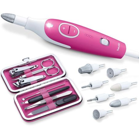 KIT DE MANUCURE/PEDICURE ELECTRIQUE 7 EMBOUTS LED BLANC ET ROSE
