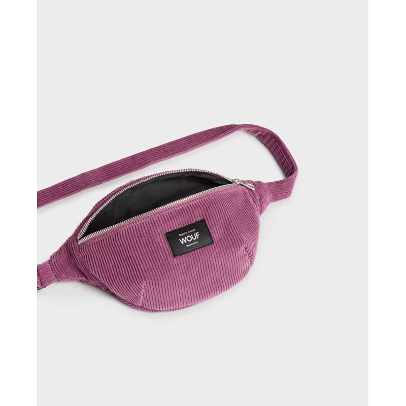 SAC BANANE 33 CM VELOURS COTELE MAUVE