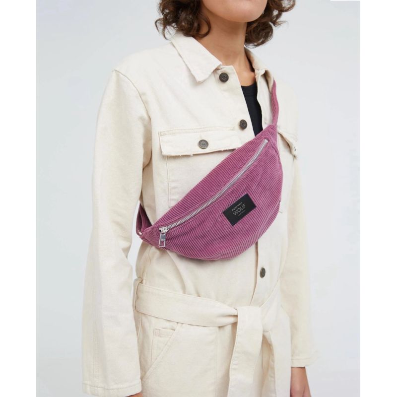 SAC BANANE 33 CM VELOURS COTELE MAUVE
