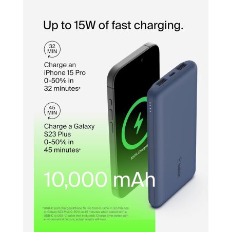 BATTERIE EXTERNE 10000 MAH USB-C ET 2 USB-A BLEU