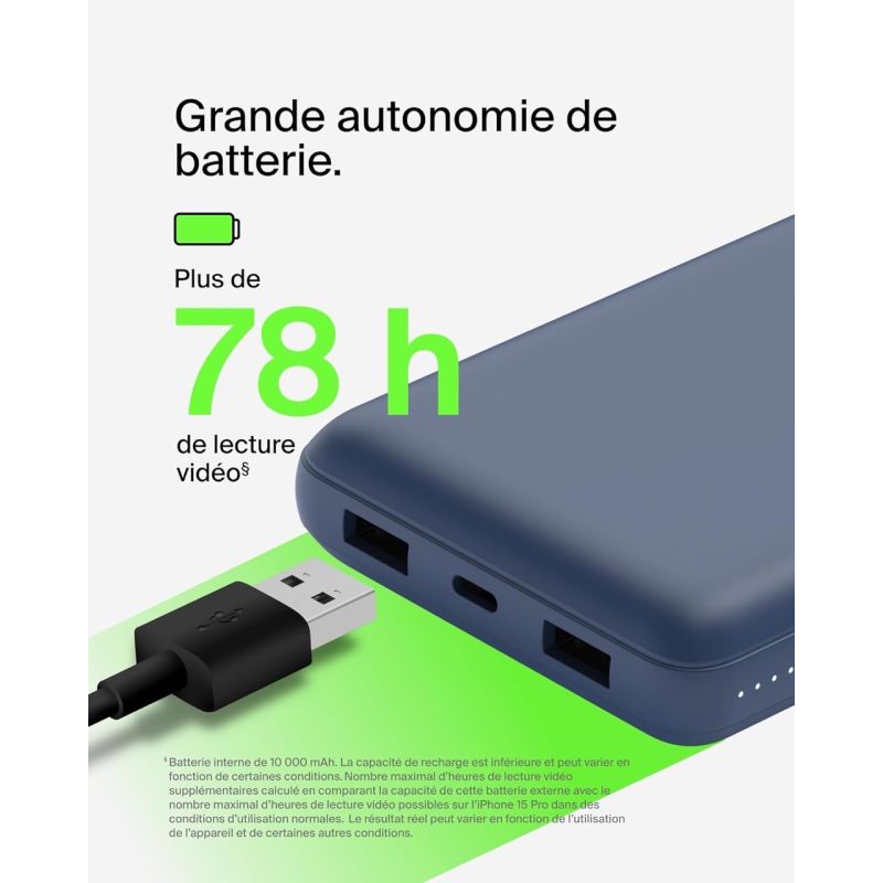 BATTERIE EXTERNE 20000 MAH USB-C ET 2 USB-A BLEU
