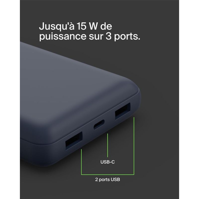 BATTERIE EXTERNE 20000 MAH USB-C ET 2 USB-A BLEU