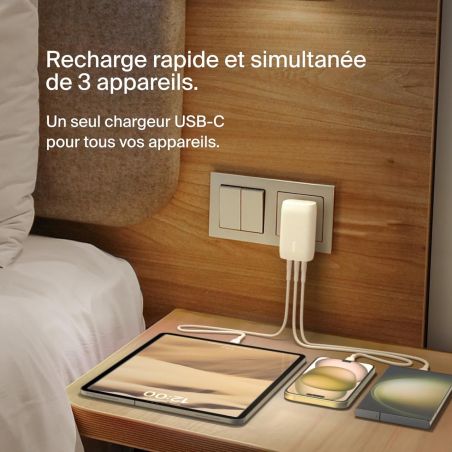 CHARGEUR SECTEUR 3X USB-C 67W + CABLE USB-C 2M