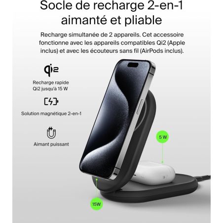 2-IN-1 MAGNETIC AND FOLDABLE QI2 CHARGING STAND (15W) - BLACK