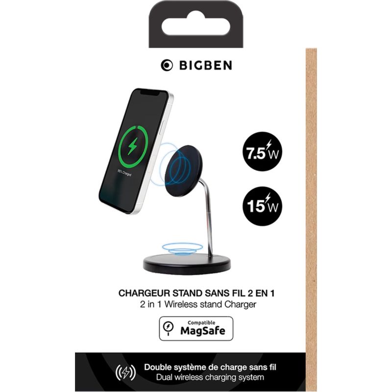 CHARGEUR INDUCTION DOUBLE COMPATIBLE MAGSAFE 15W NOIR