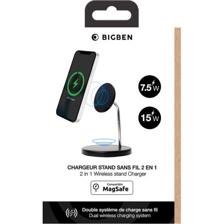 CHARGEUR INDUCTION DOUBLE COMPATIBLE MAGSAFE 15W NOIR