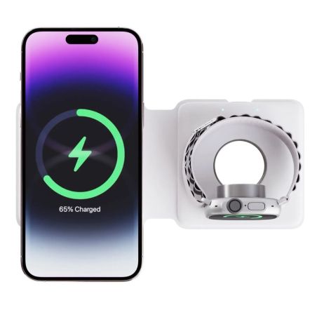 BASE ONE MAX IPHONE AND APPLE WATCH CHARGING STATION SILVER